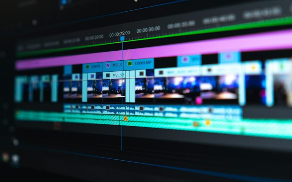 A film editing timeline on a computer screen