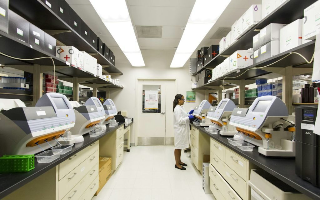 A researcher working in a modern laboratory