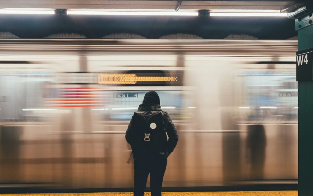 Passengers waiting on a transit platform