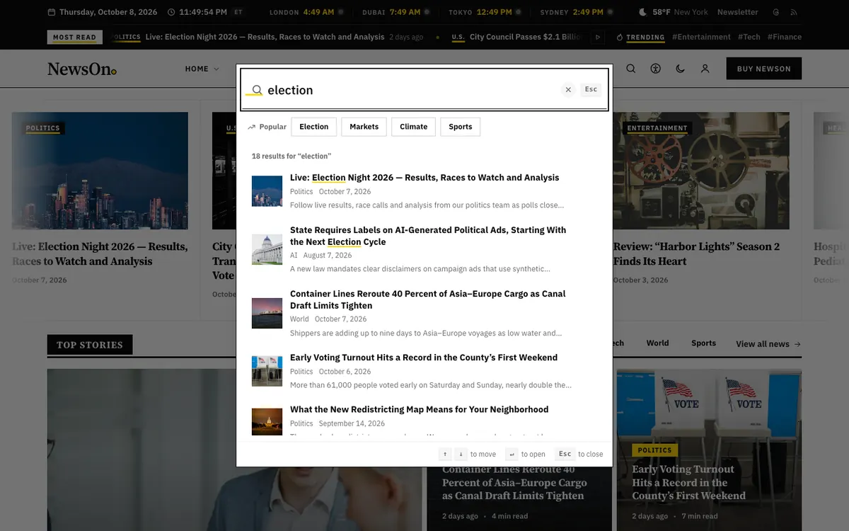 The search window with live results.